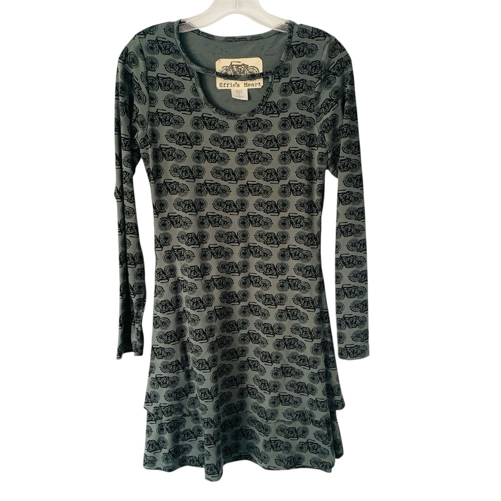 Effie's Heart Womens Motorcycle Dress Size Small Gray Black Long Sleeve Retro